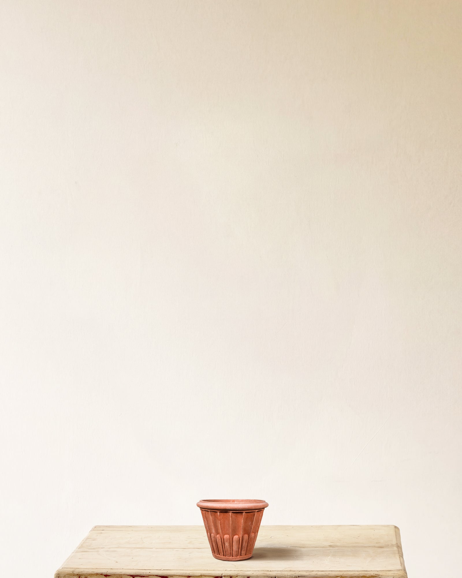 Italian terracotta planter with vertical fluting, made in Impruneta, 7" x 7"