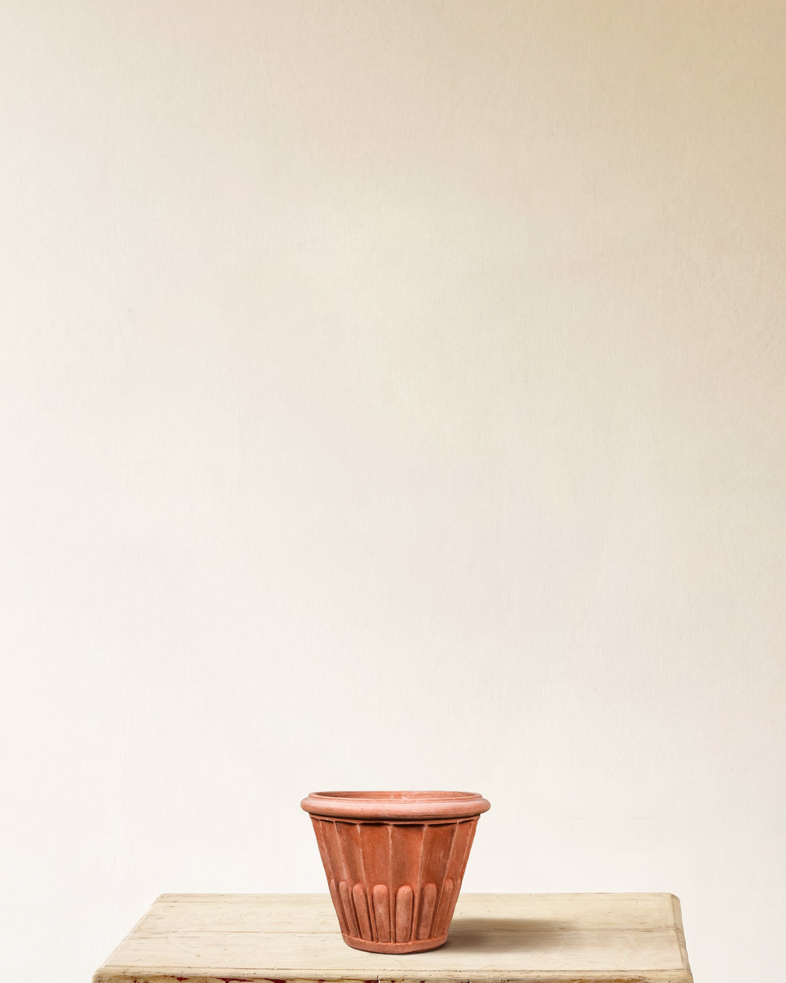 Italian terracotta planter with vertical fluting, made in Impruneta, 11" x 12"