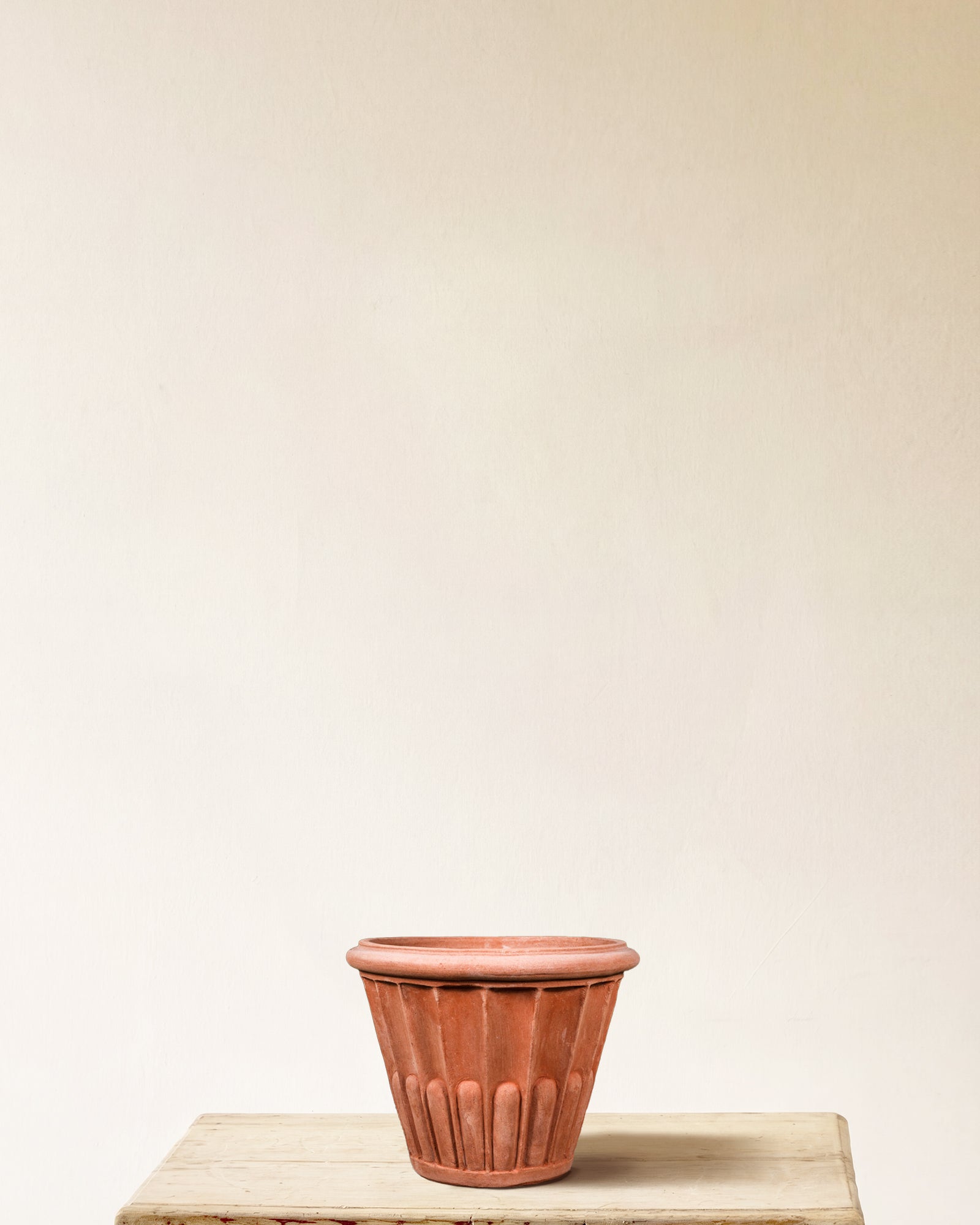Italian terracotta planter with vertical fluting, made in Impruneta, 13" x 14"