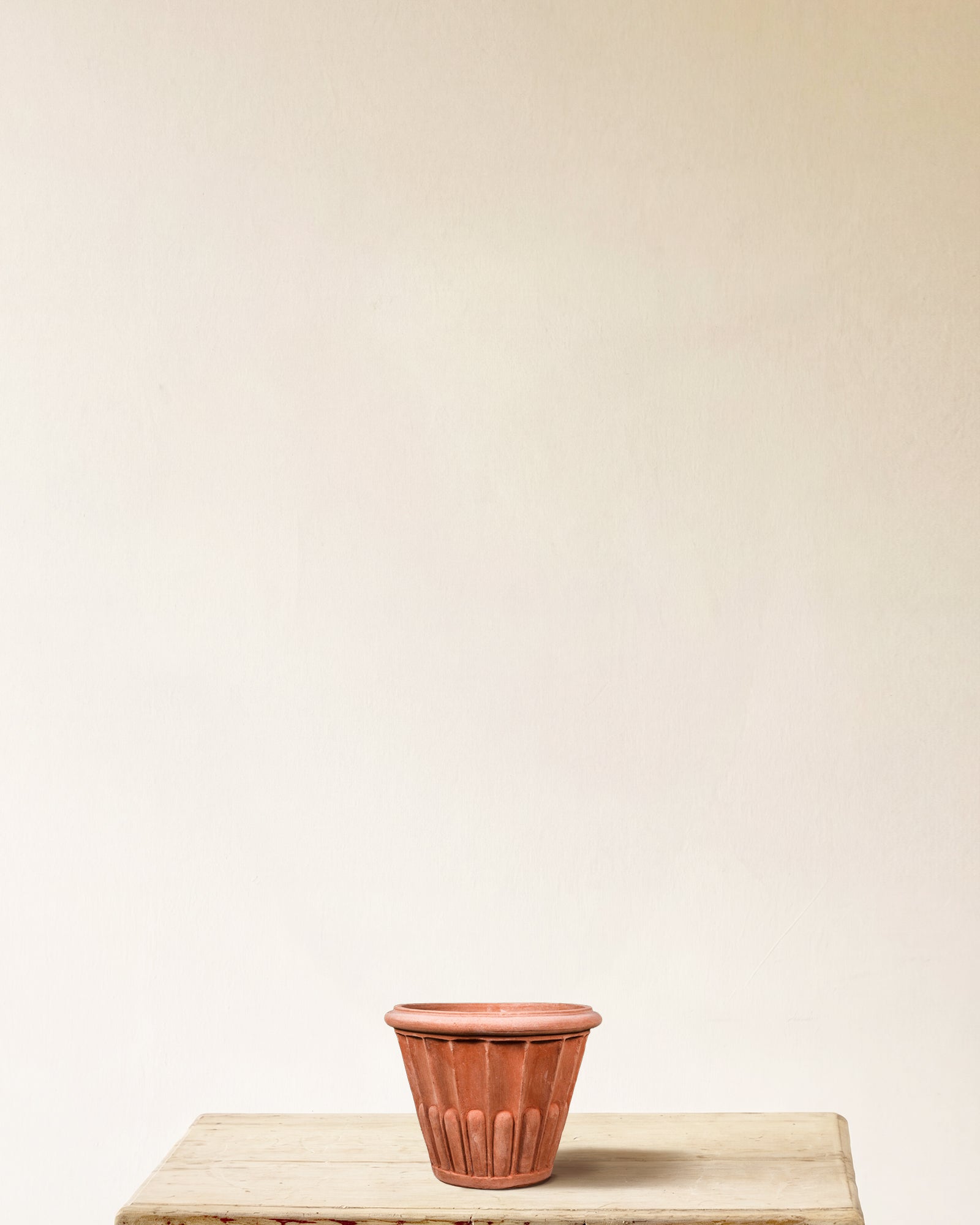 Italian terracotta planter with vertical fluting, made in Impruneta, 10" x 9"